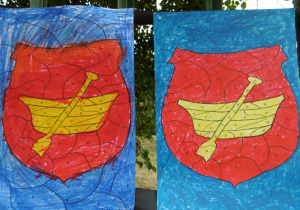 Herb Łodzi - żółta łódka na czerwonym tle