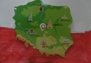 Mapa Polski na barwach biało-czerwonych.